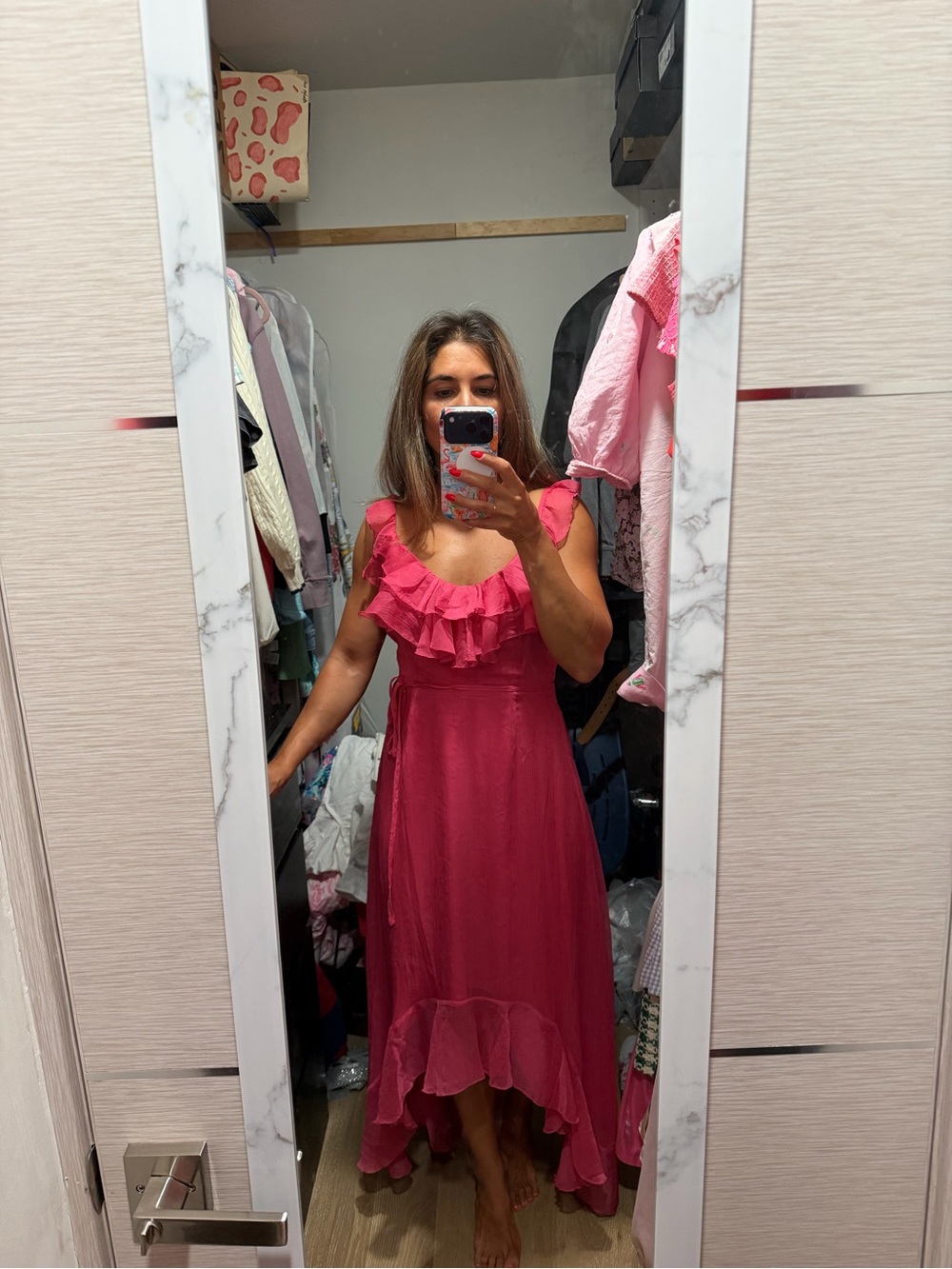 Banana Republic Pink Ruffled High-Low Midi Dress